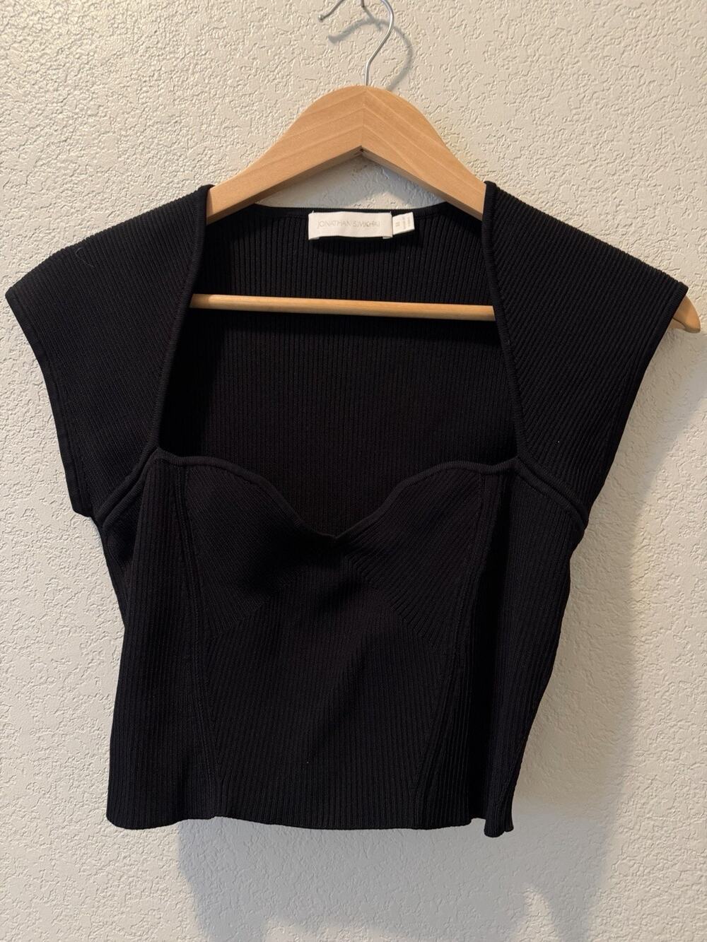 Jonathan Simkhai Abia Crop Top Black Ribbed Stretch Knit Womens Medium $295